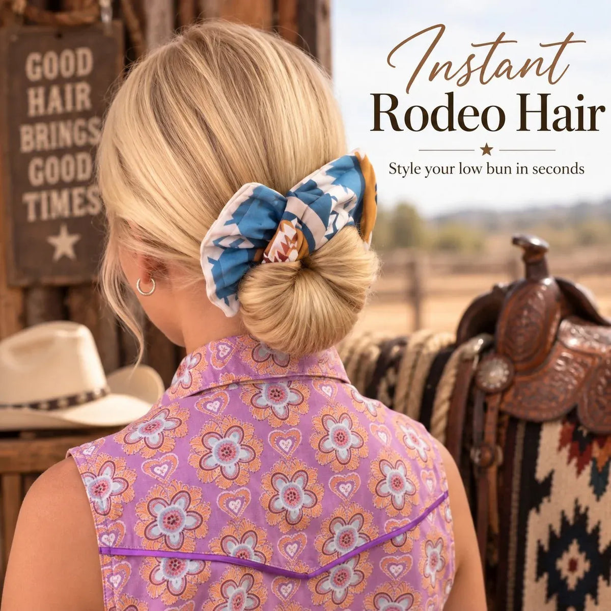 🤠 Western Print Low-Bun Hair Bow | Easy Everyday Hair Accessory for Country Concerts, Rodeo Days & Casual Looks 🤎