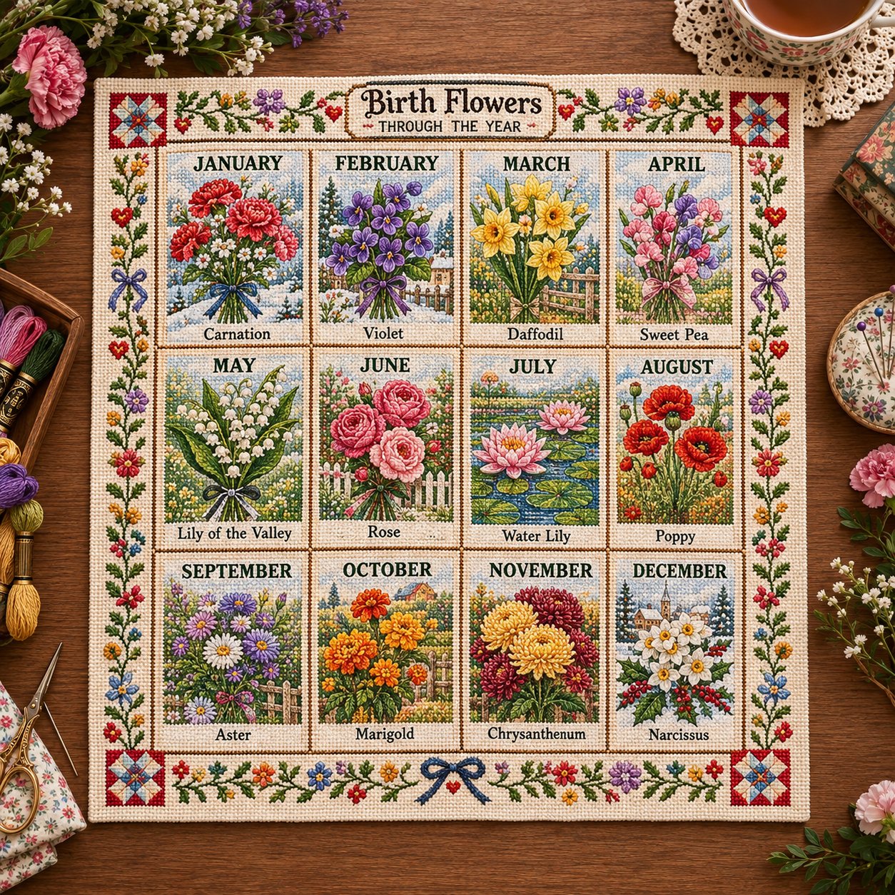 🧵🌷 Stitch the Seasons – 12-Month Embroidery Sampler Collection