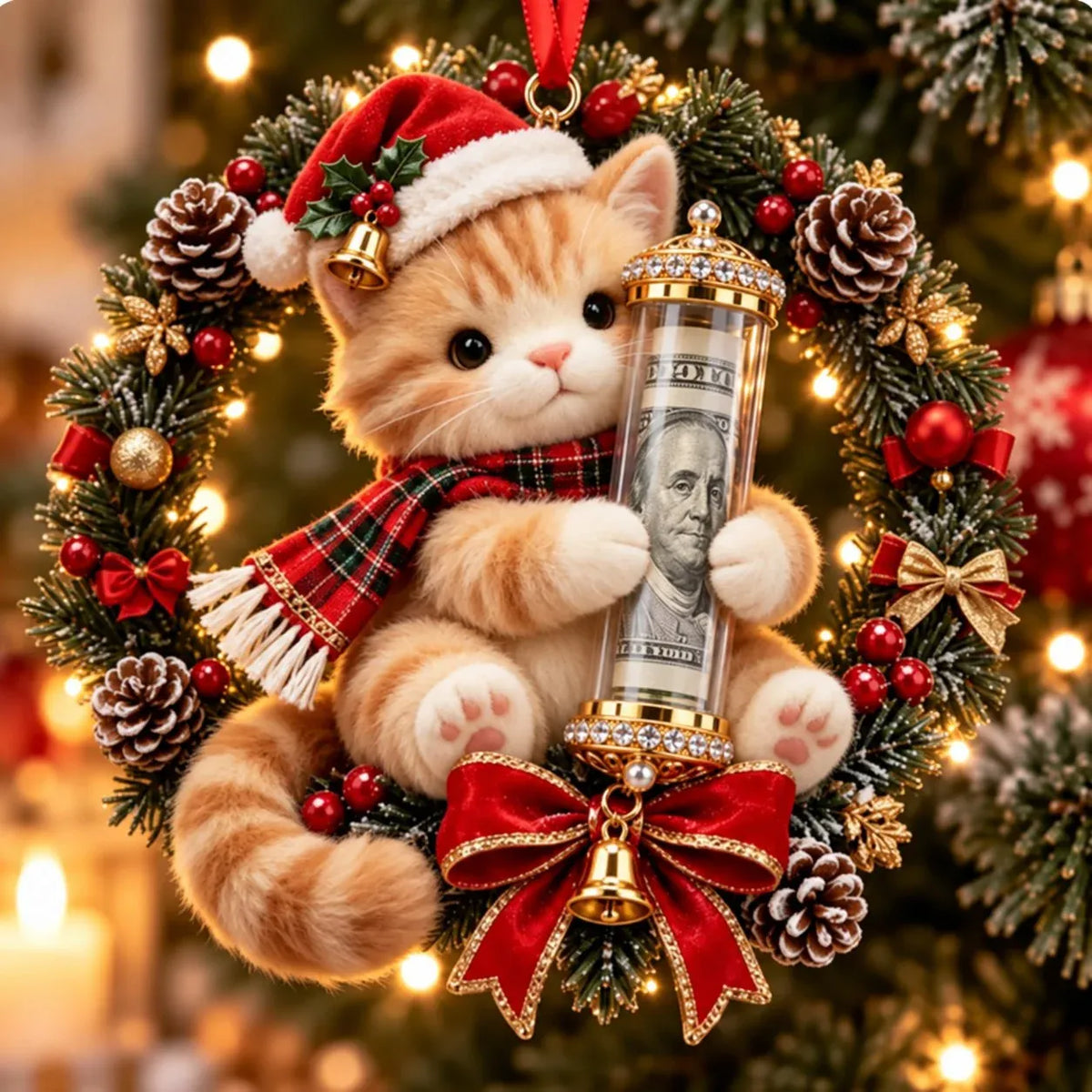 ⏳ Last Day 50% OFF – 🎄3D Christmas Money Plush Ornament | 13 Cute Animal Designs with Reusable Cash & Coin Holder 🎁