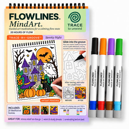 🌿 Trace-By-Groove Guided Flow Art Coloring Pad with Double-Sided Markers 🎨