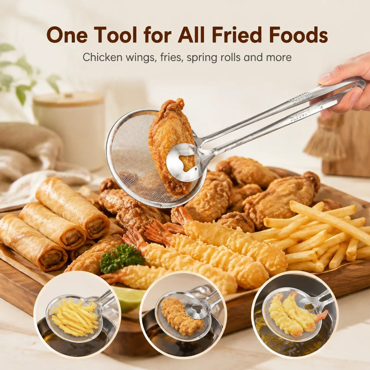 🍟✨ Fry & Drain Kitchen Tongs – Grab, Strain & Serve with One Handy Tool