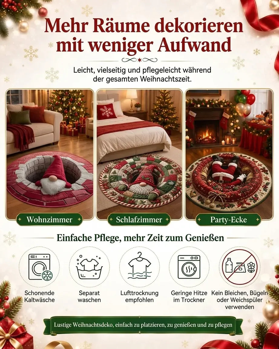 🎄3D-Weihnachtswichtel-Teppich mit optischer Täuschung | Lustige, festliche Must-have-Wohndeko⭐🏠🎁