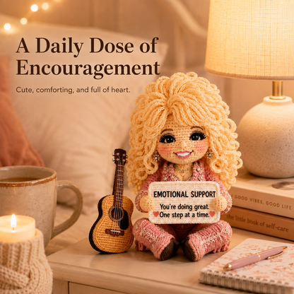 Little Emotional Support Friend – Handmade Crochet Encouragement Doll with Mini Guitar