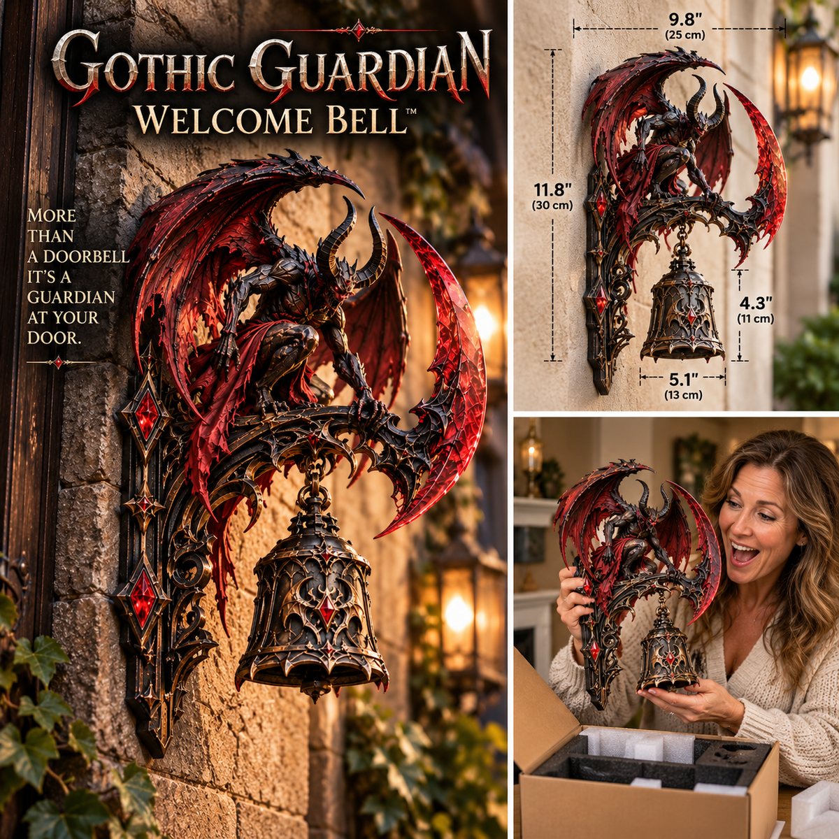 🐉😈 Gothic Guardian Welcome Bell™ – Medieval Fantasy Dragon & Demon Door Bell Collection