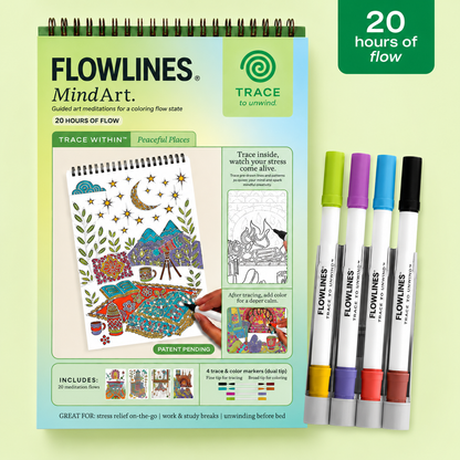 Trace-By-Groove Guided Flow Art Coloring Pad with Double-Sided Markers