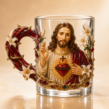 3D Christian Glass Mug – Jesus & Virgin Mary Faith Gift for Mom, Grandma & Believers