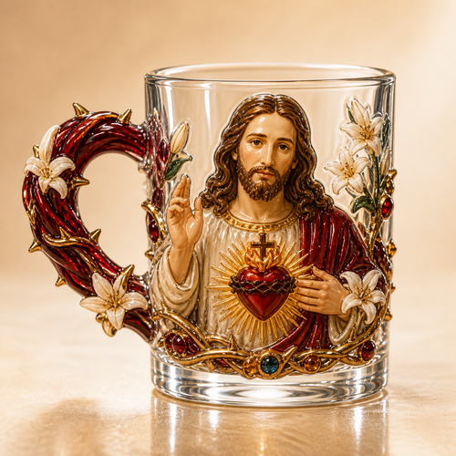 3D Christian Glass Mug – Jesus & Virgin Mary Faith Gift for Mom, Grandma & Believers