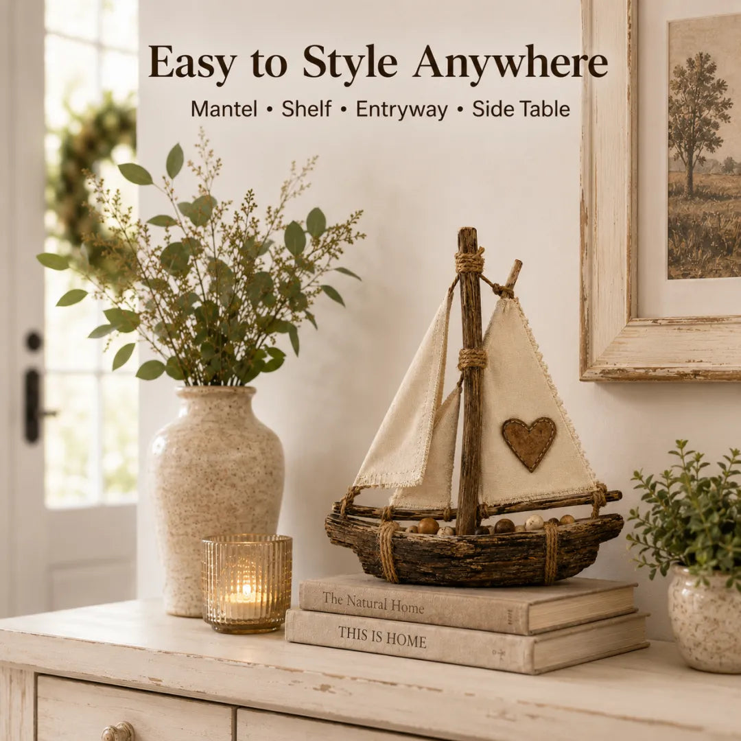 Lighted Rustic Sailboat Decor with Warm LED Glow