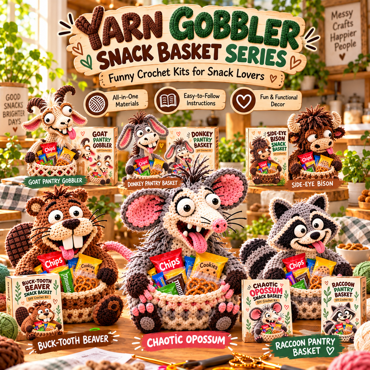 😂 Snack Attack Squad™ – DIY Crochet Funny Animal Snack Basket Collection