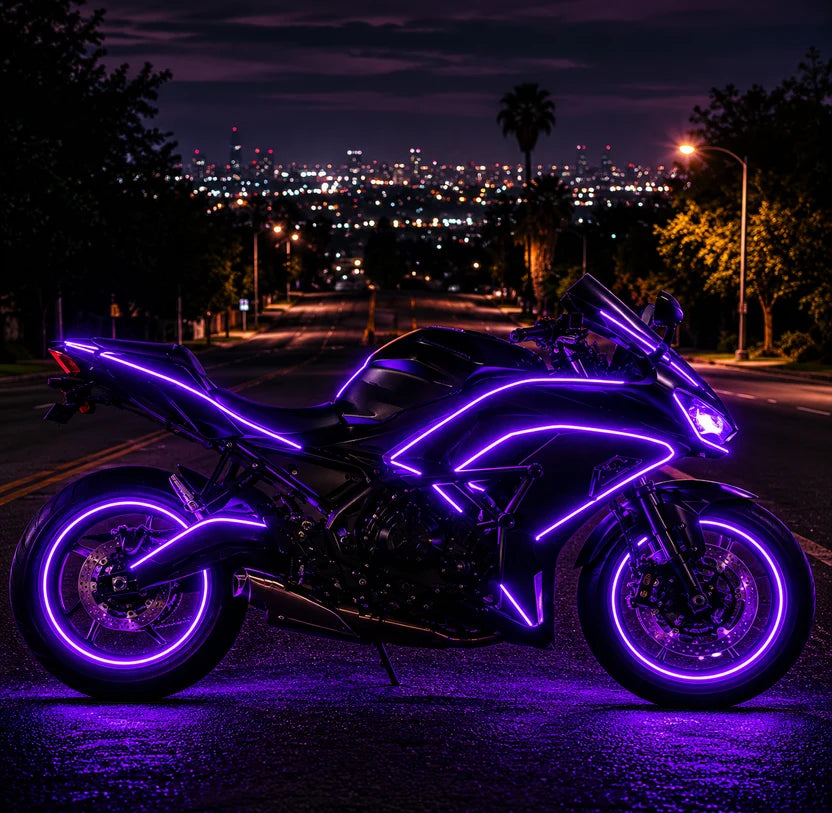 Purple RGBIC motorcycle lighting