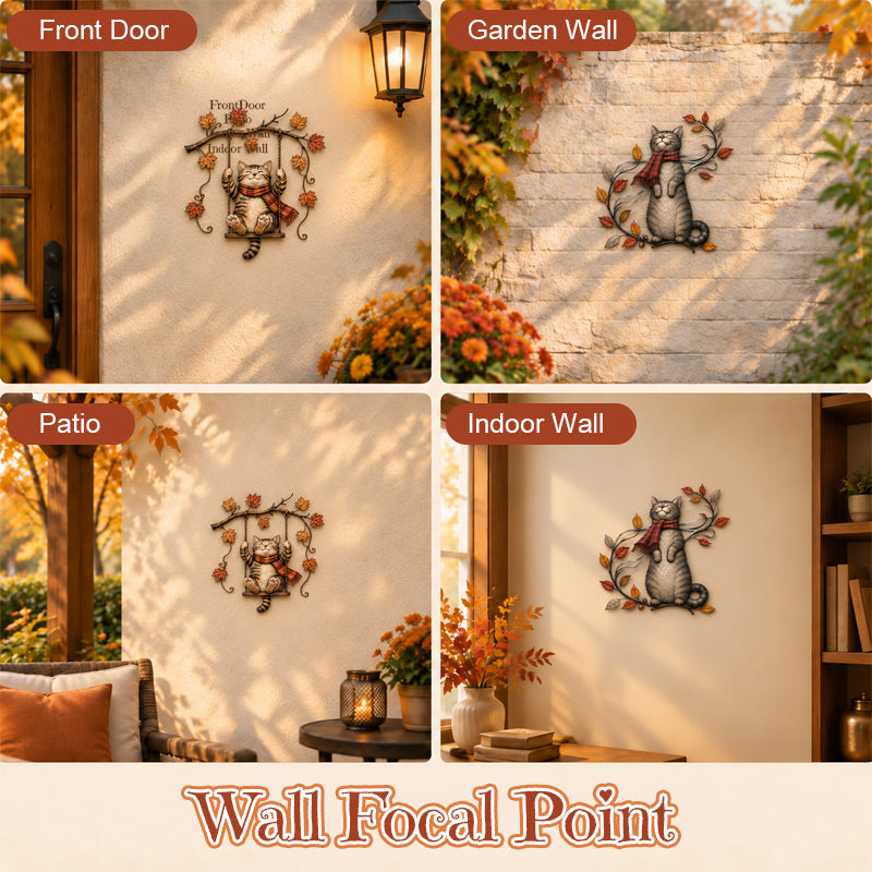 🐱Autumn Cat Metal Wall Decor – Swinging & Standing Cat Designs🍂🐈