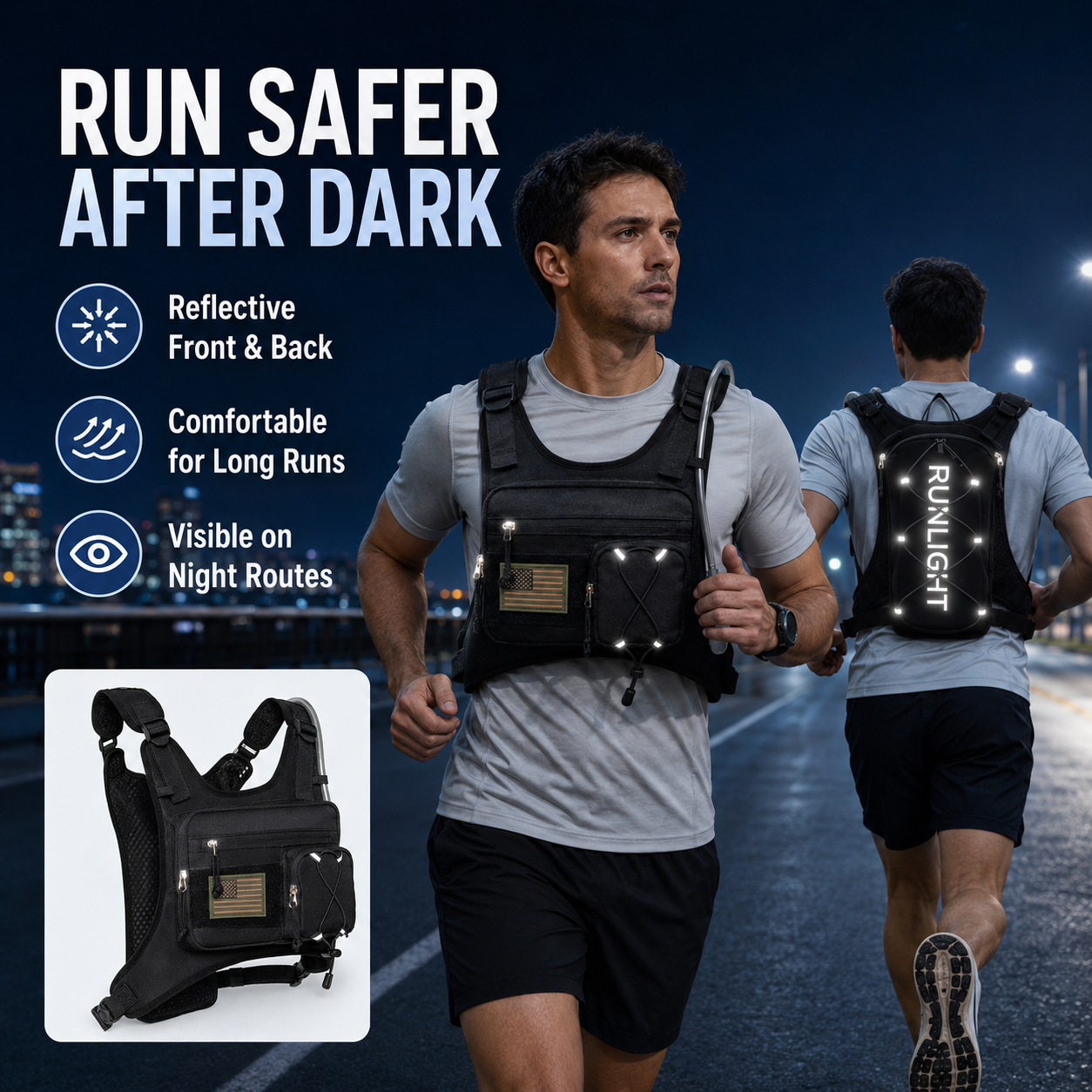Reflective hydration vest for night running