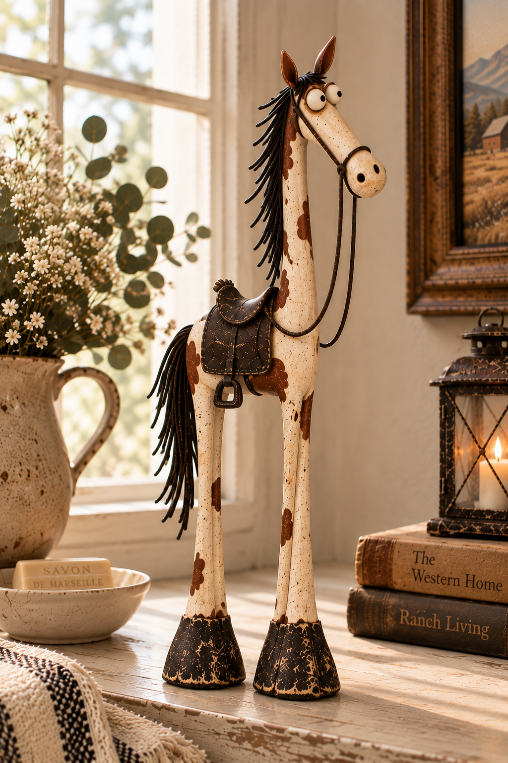 Expressive long-legged western horse figurine