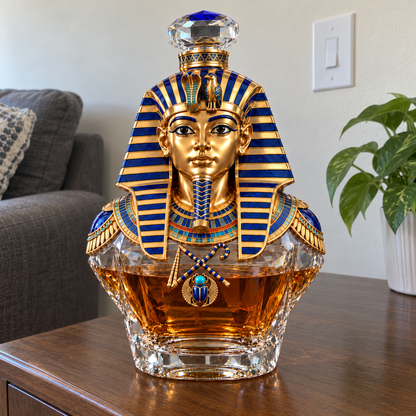 👑 Tutankhamun’s Legacy Whiskey Decanter — Blue & Gold Limited Custom Edition
