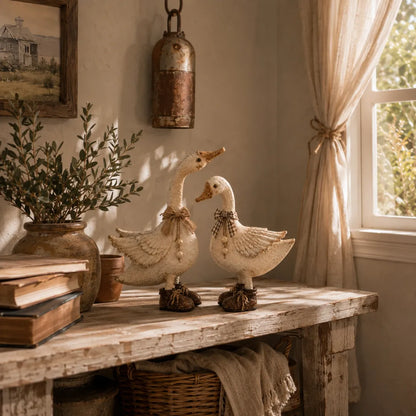 Charming Farmhouse Goose Pair with Vintage Boots