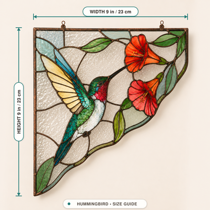 Nature’s Light Stained Glass Doorway Corner Suncatcher – Honeybee, Hummingbird & Cardinal
