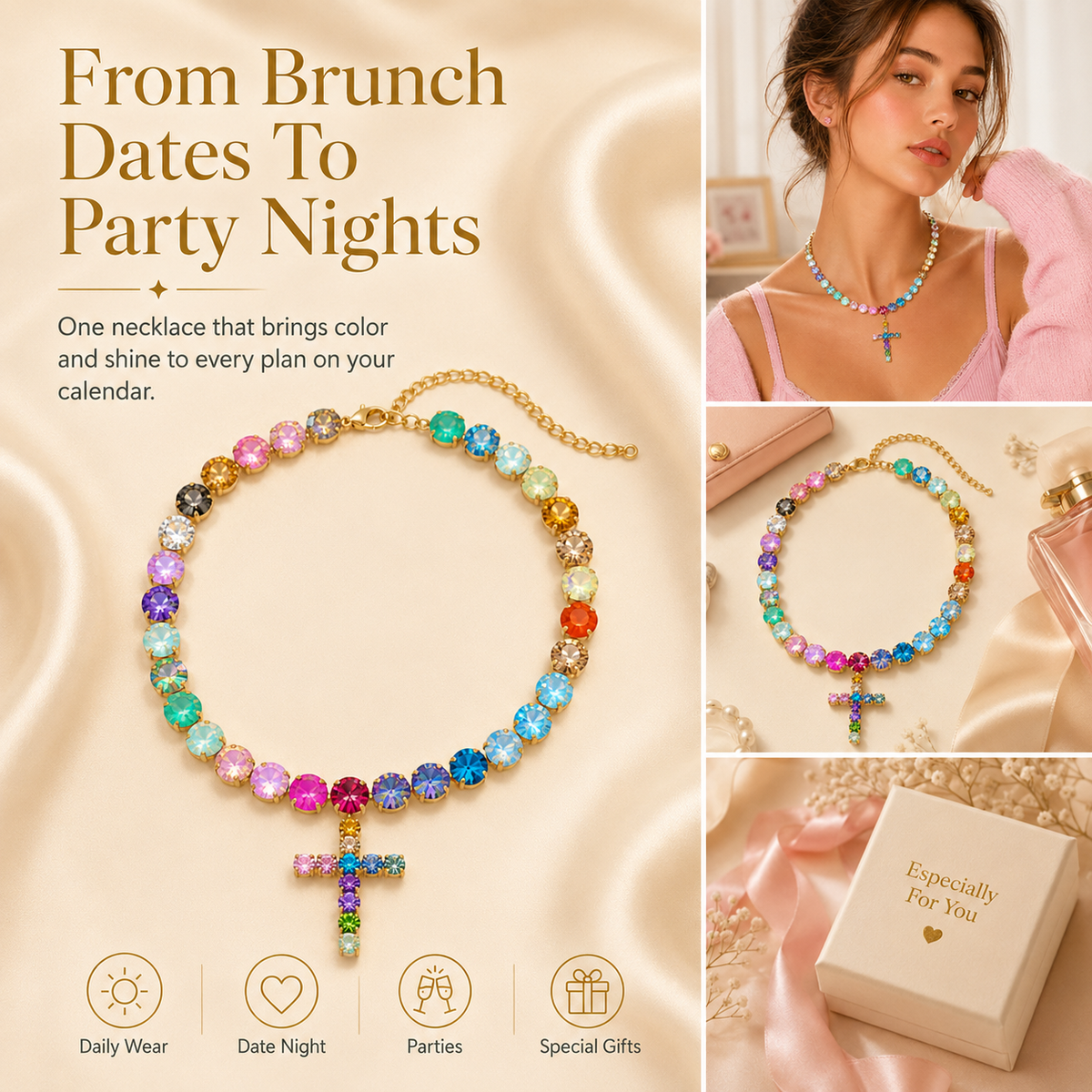 Crystal necklace for everyday and party occasions