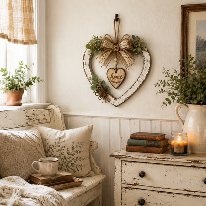Rustic Farmhouse “Home” Heart Wreath – Ready-to-Hang Country Wall Decor
