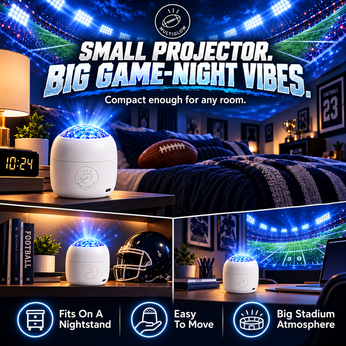 Compact football stadium projector