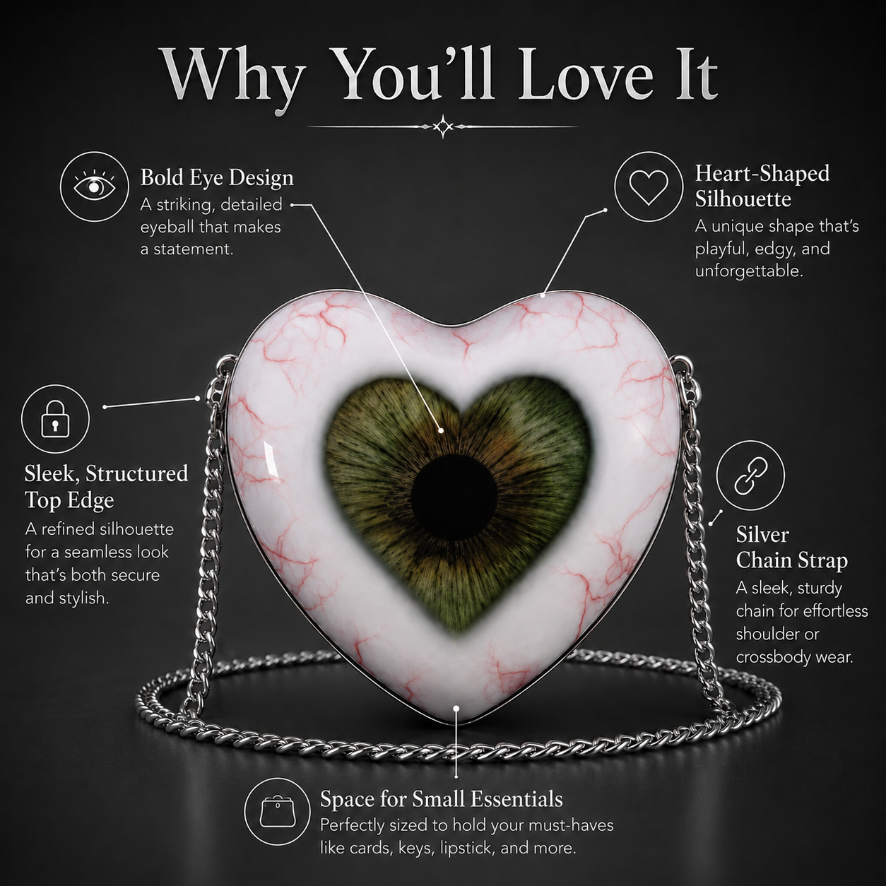 Gothic Heart Eye Statement Crossbody Bag