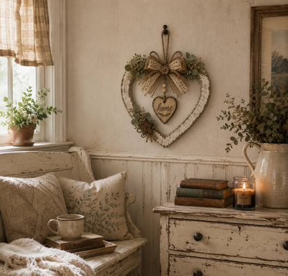 Rustic Farmhouse “Home” Heart Wreath – Ready-to-Hang Country Wall Decor