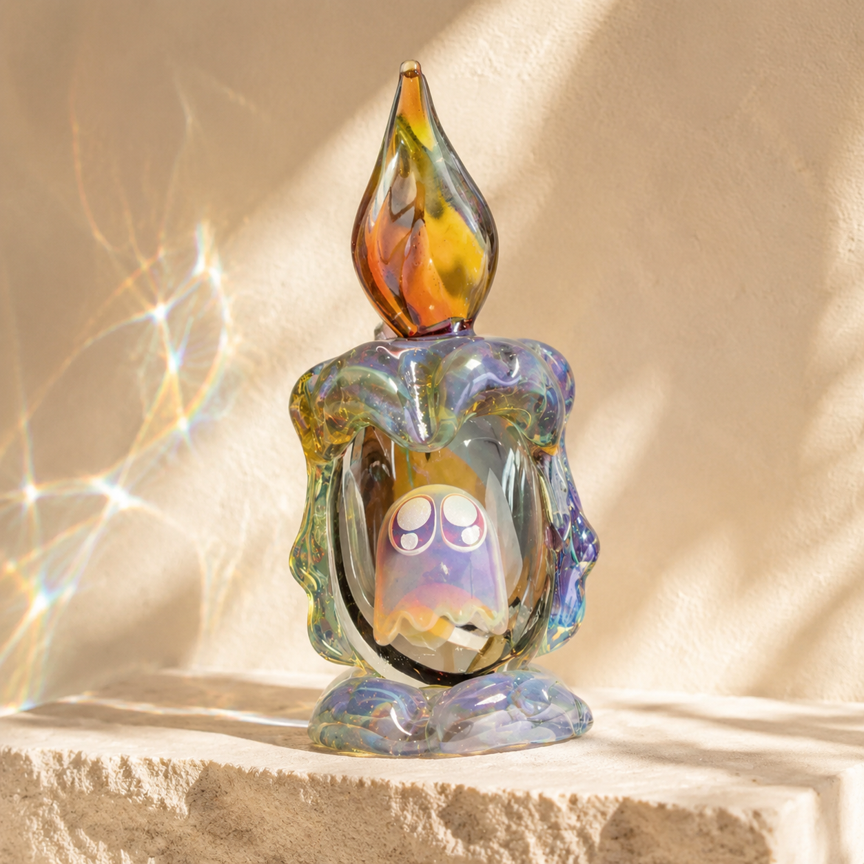 🕯 Tiny Ghost in a Glass Candle – Sun-Catching Collectible Figurine