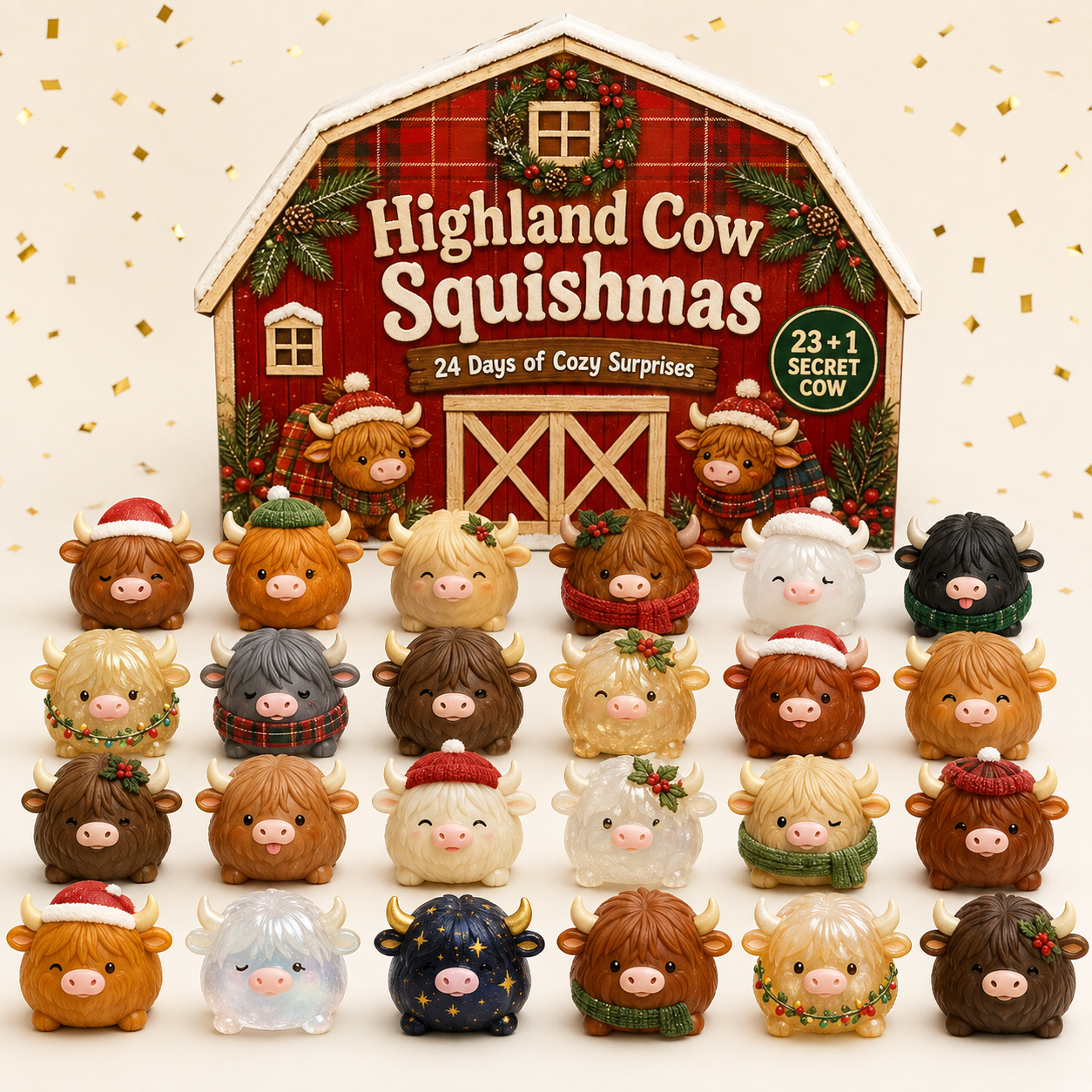 Highland Cow Squishmas 24-piece holiday collection