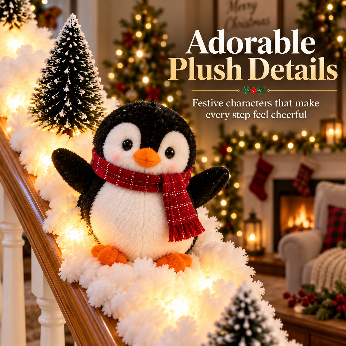 Cute plush Christmas penguin details