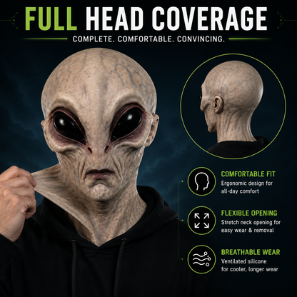 Hyper-Realistic Alien Full Head Mask – Unisex Silicone Halloween Costume Mask