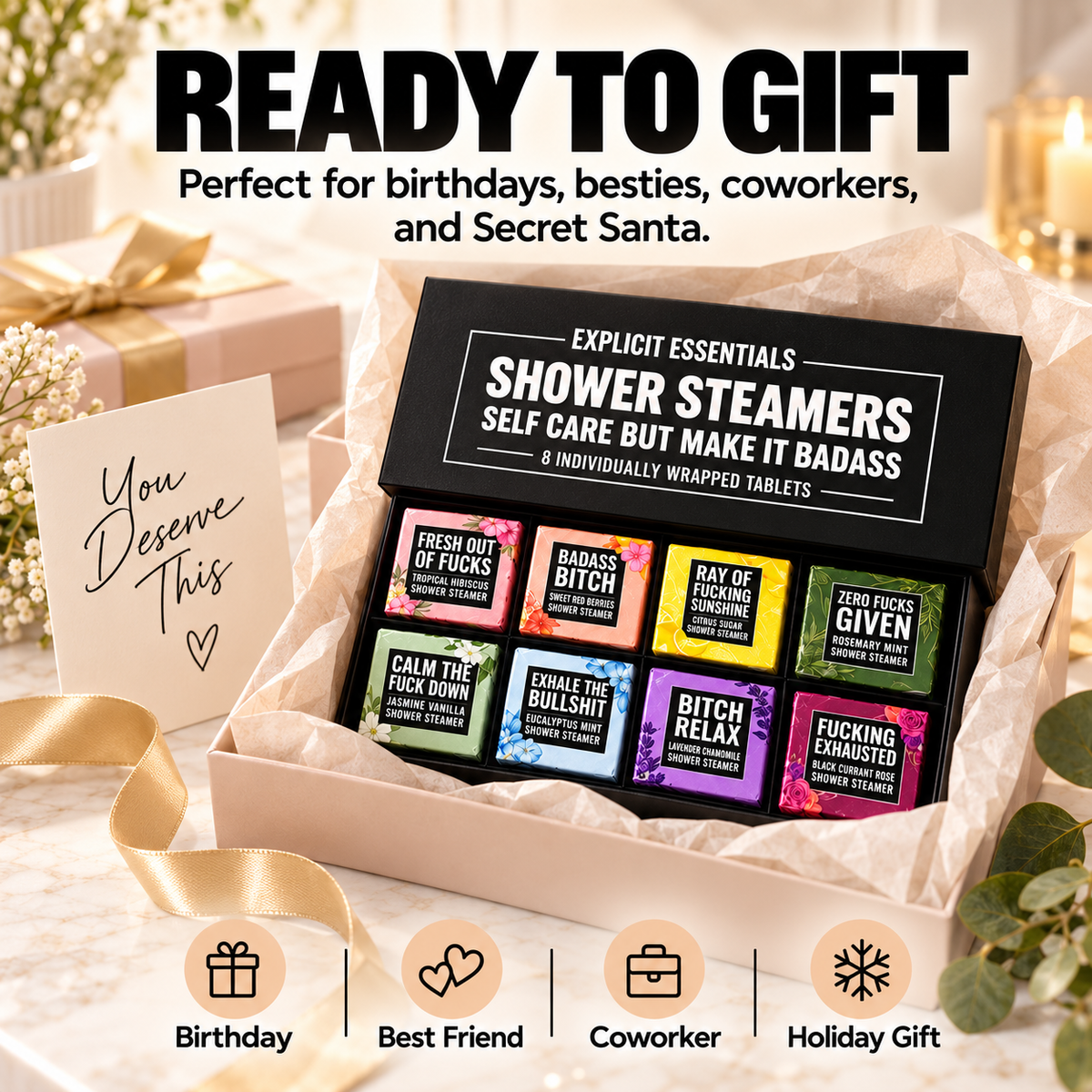 Bad Day Shower Steamers Gift Set – 8 Scented Self-Care Shower Tablets