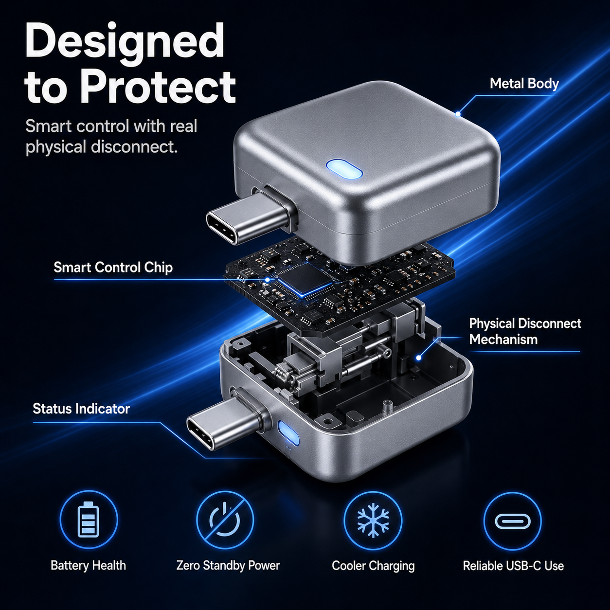 Smart Auto-Disconnect USB-C Charging Adapter – Up to 140W Pass-Through