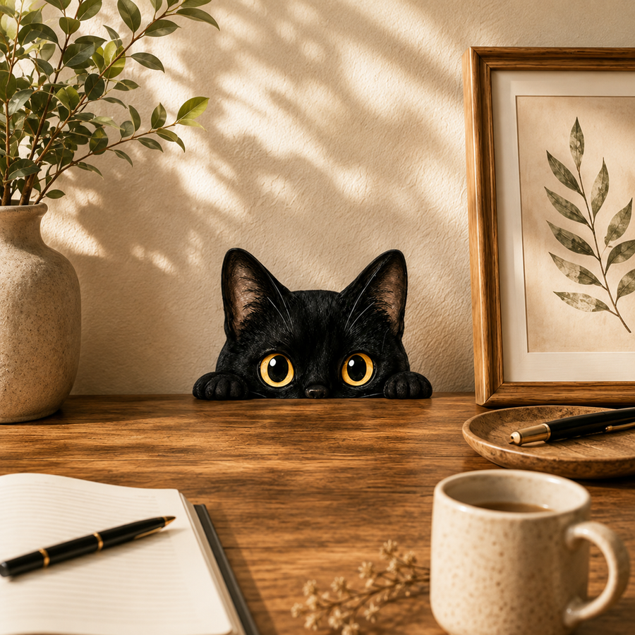 Black peeking cat