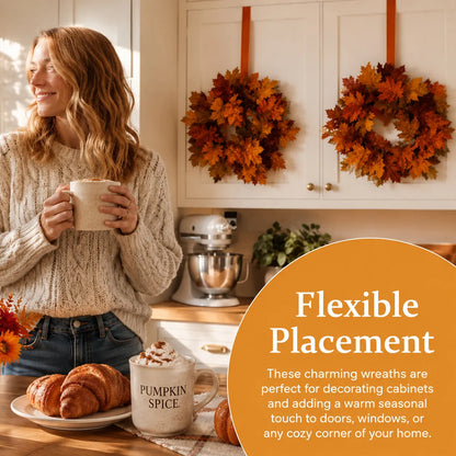 Mini Fall Maple Leaf Cabinet Wreath with Hanging Ribbon