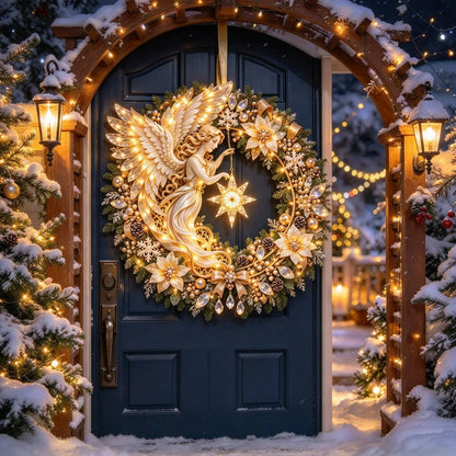 ✨ „Heavenly Angel“-Weihnachtskranz – Beleuchtete Türdekoration für die Feiertage ✨