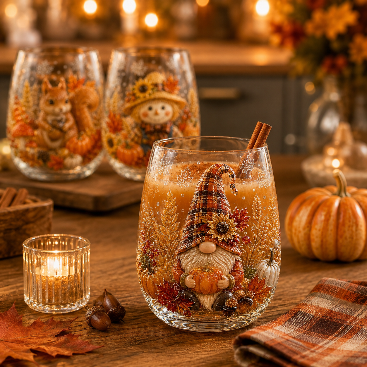 🍂✨Autumn Harvest 3D Glass Cup Gift Set – 6 Festive Designs
