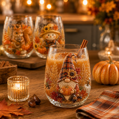 🍂✨Autumn Harvest 3D Glass Cup Gift Set – 6 Festive Designs