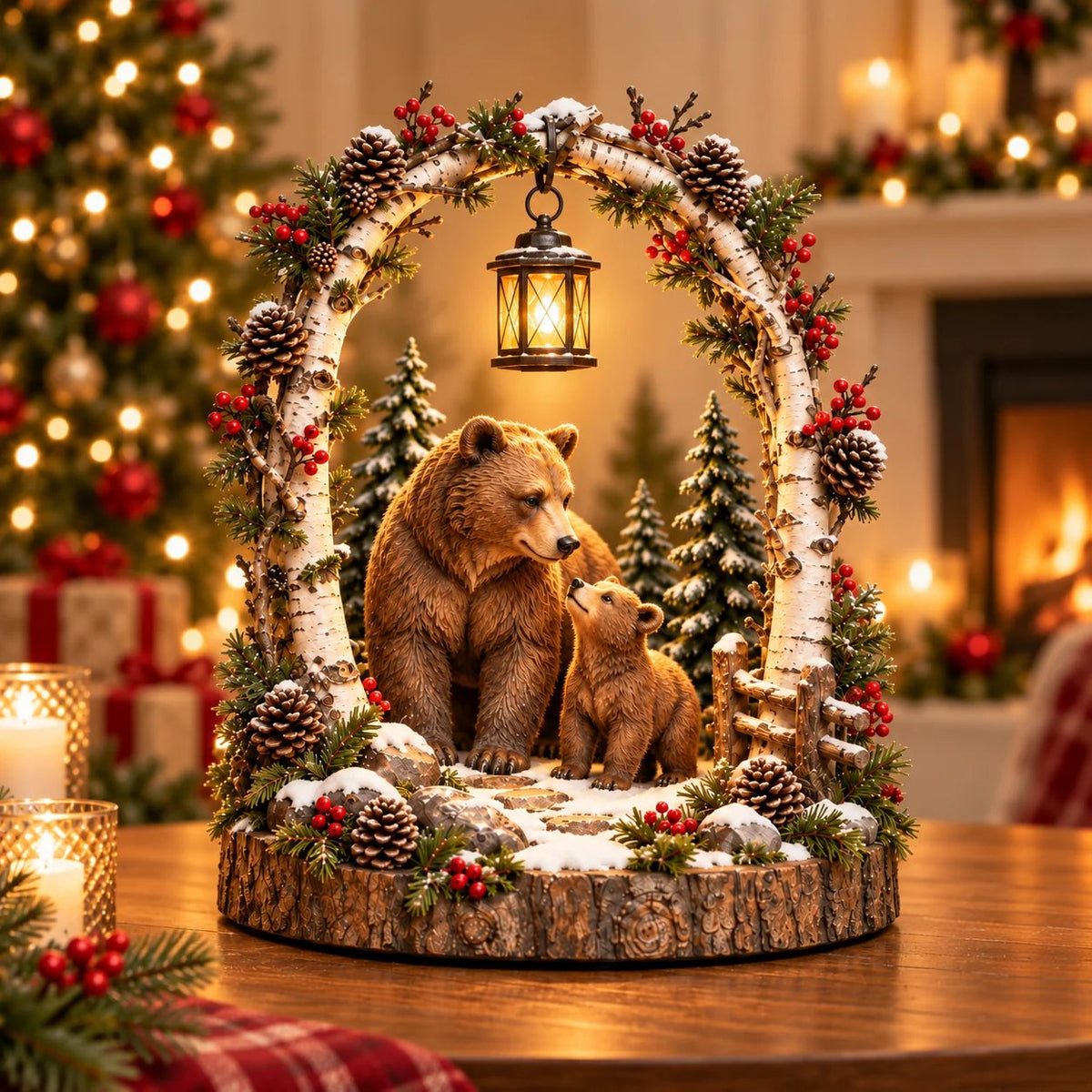 🔥LAST DAY 50% OFF - 🐻Woodland Bear Family Lantern – Lighted Christmas Forest Tabletop Decor 🎄