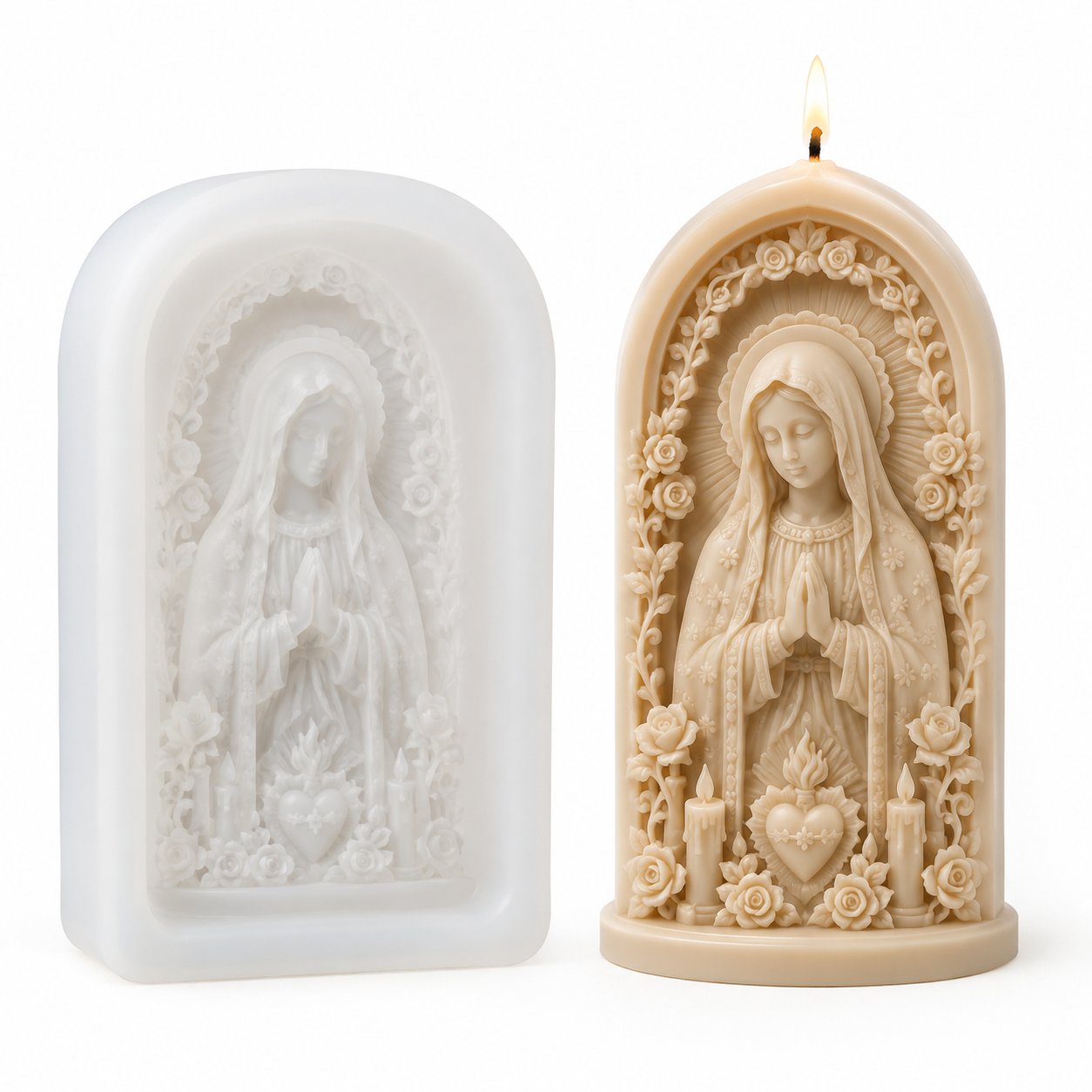⏳ Last Day 49% OFF ✝️ 2-Piece Good Shepherd Jesus 3D Candle Mold Set | Sculpted Cross, Lamb & Floral Relief for Faith-Inspired Handmade Candles 🕯️✨