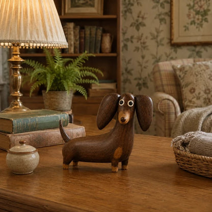 💯💡Whimsical Wood-Look Dachshund Sculpture