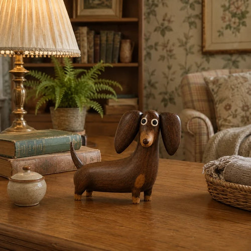 💯💡Whimsical Wood-Look Dachshund Sculpture