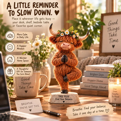 🧘🐮 Zen Highland Cow Figurine – A Whimsical Yoga Companion for Peaceful Spaces