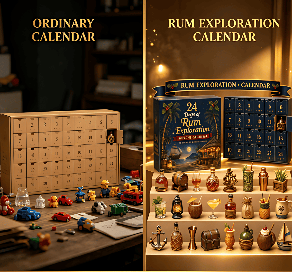 CHRISTMAS KICKOFF 49% OFF - 2026 Days of Rum Exploration Blind Box - 24-Day Festive Countdown, Rum-Themed Collectible Figures Blind Box - Gift For Rum Lovers