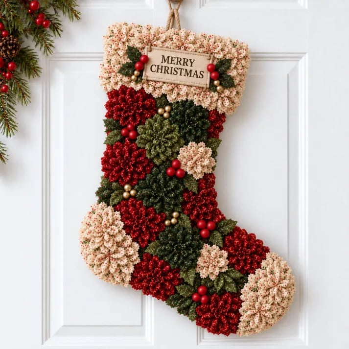 🎄✨Christmas Fabric Flower Door Hanging DIY Kit – Layered Holiday Décor(📦Buy 2 Free Shipping)
