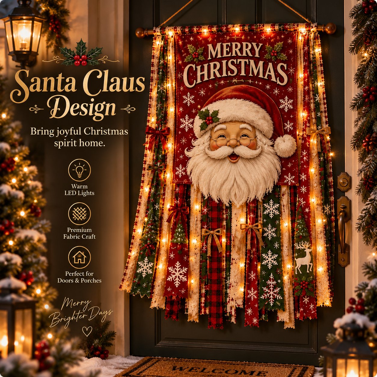 🎄 Beleuchteter Weihnachts-Türbanner – 68,6 × 127 cm, festliche Weihnachtsdekoration für Türen