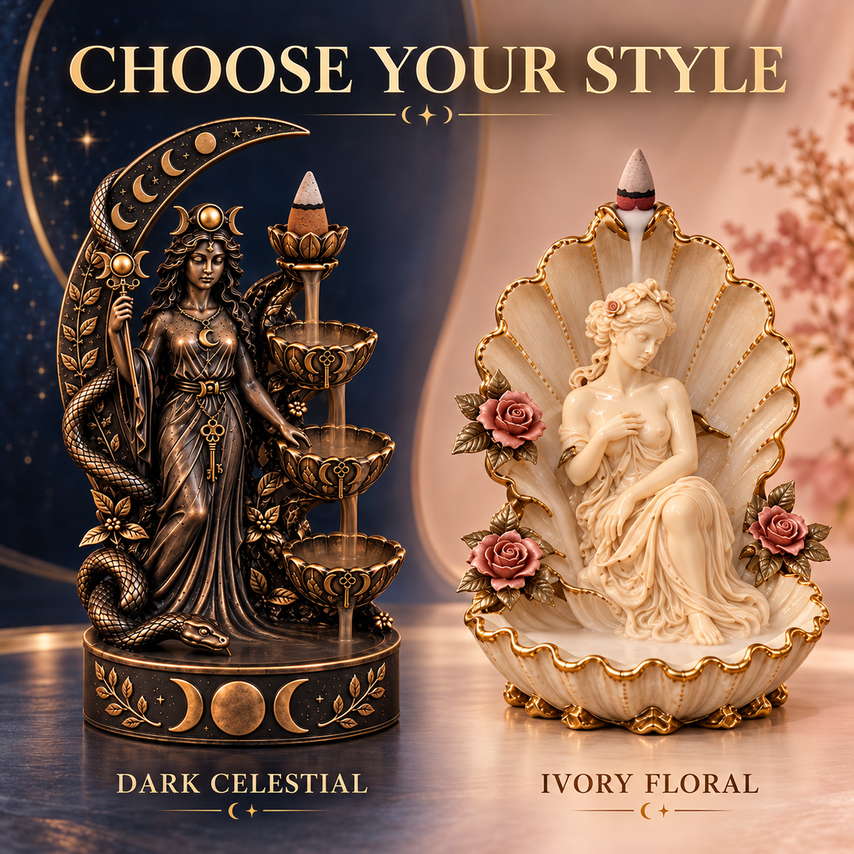 ✨🕯️ Enchanted Goddess Backflow Incense Burner – Mystical Home Decor