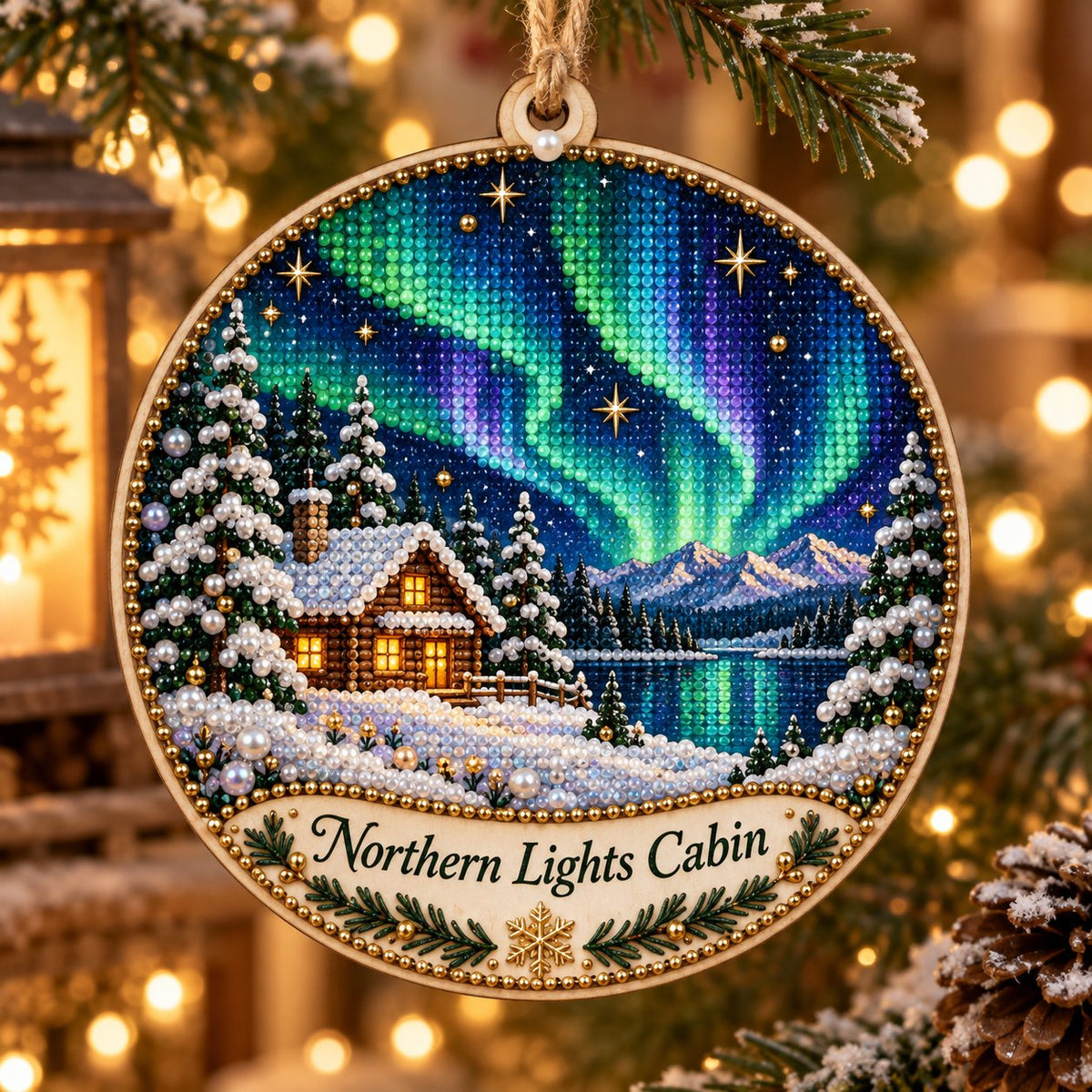 🌌 14-Day Aurora Diamond Painting Advent Calendar – DIY Wooden Christmas Ornament Kit
