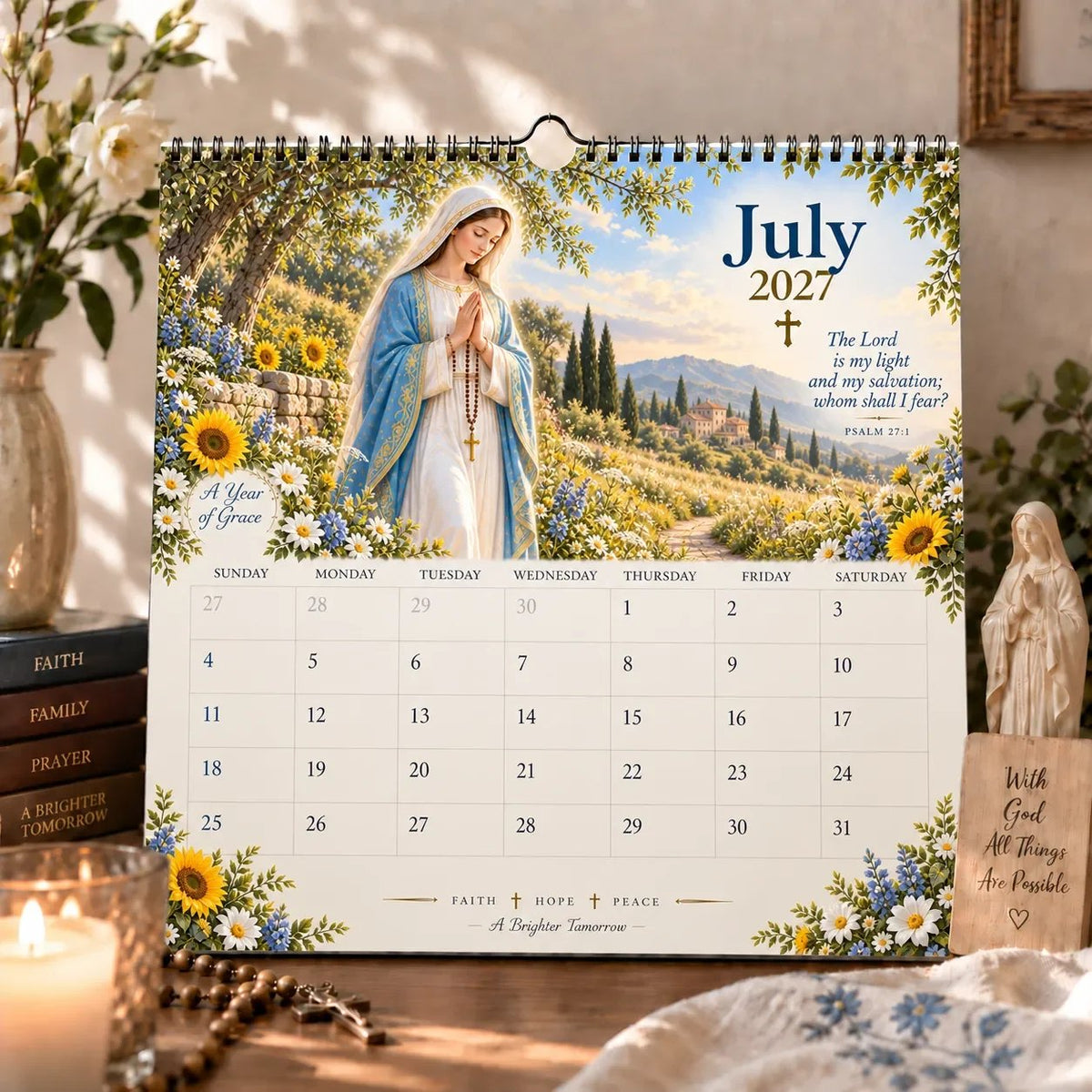 2027 Blessed Mother Wall Calendar – A Year of Grace, Hope & Prayer | Virgin Mary Christian Faith Calendar