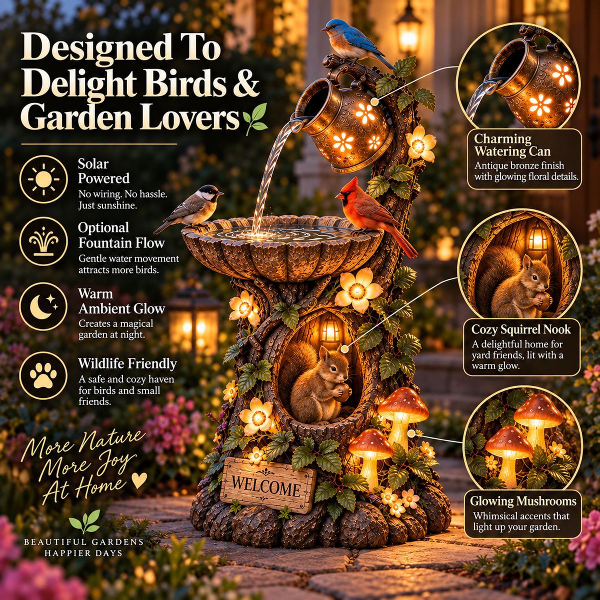 🌿 🐿️Solar Wildlife Garden Fountain – A Peaceful Stop for Birds & Squirrels