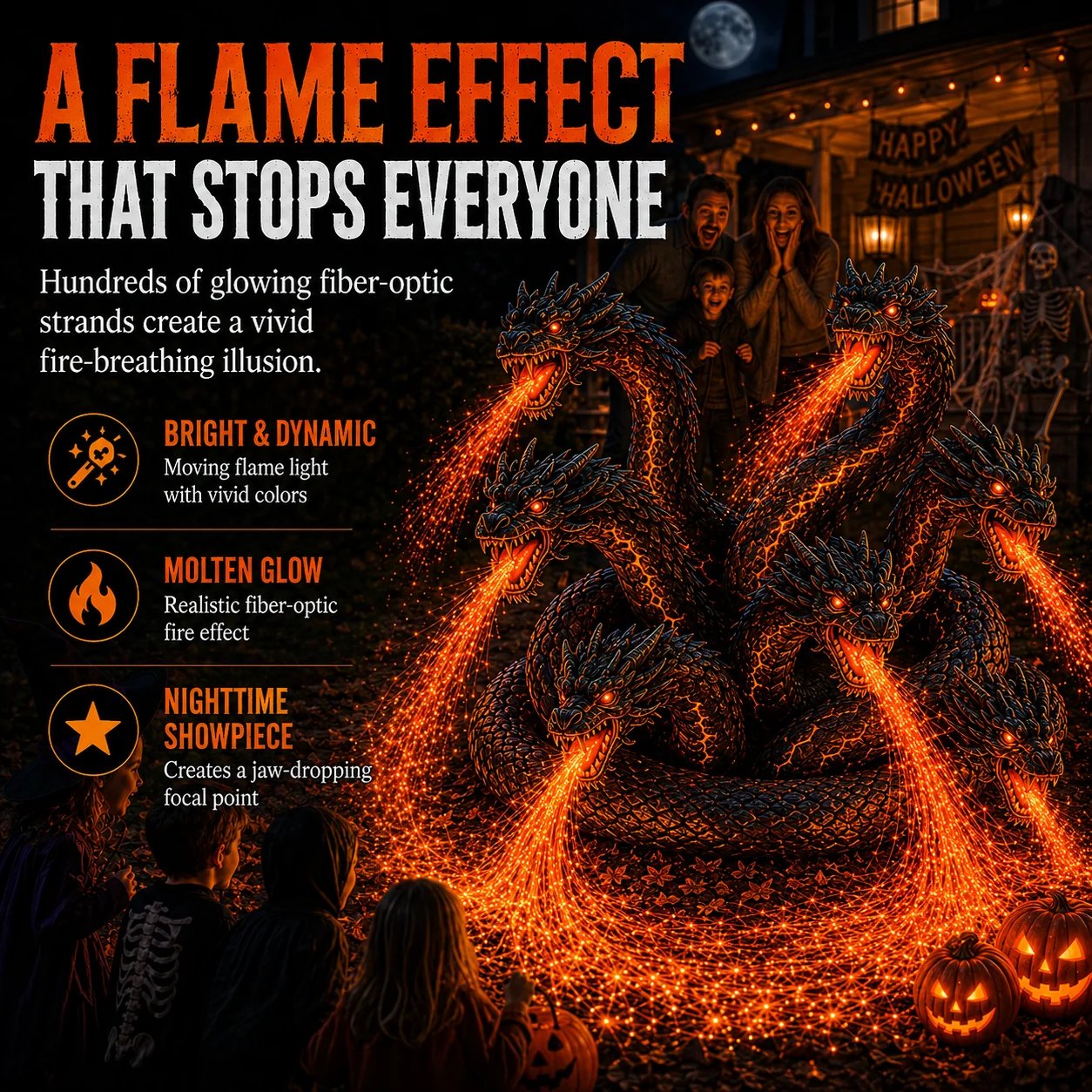 🔥HOT SALE🔥🎃 Fire-Breathing Orochi Solar Garden Light – Epic Multi-Headed Dragon Halloween Decor