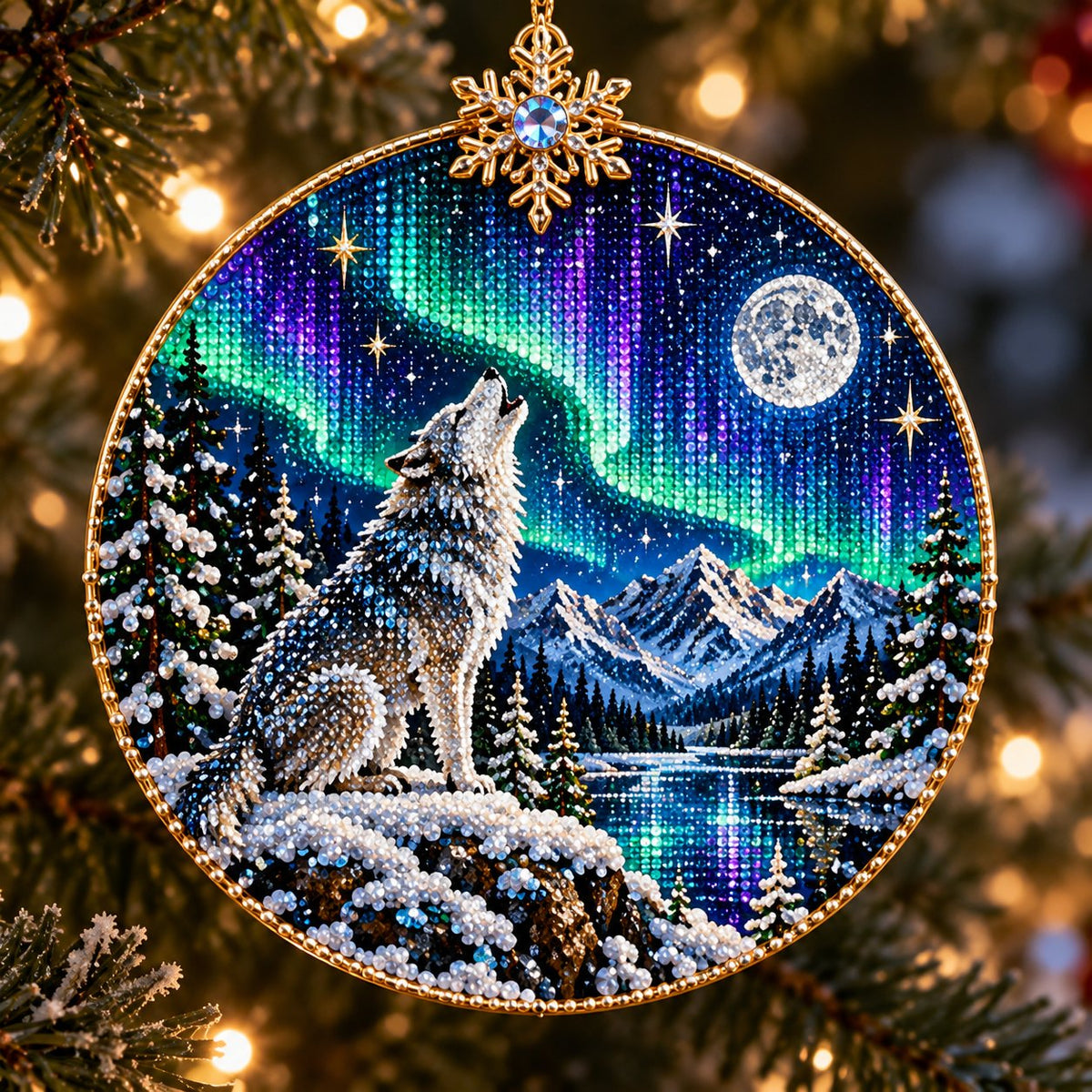 🌌 14-Day Aurora Diamond Painting Advent Calendar – DIY Wooden Christmas Ornament Kit